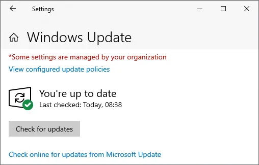 업데이트 확인 상태가 표시된 Windows Update 설정 화면