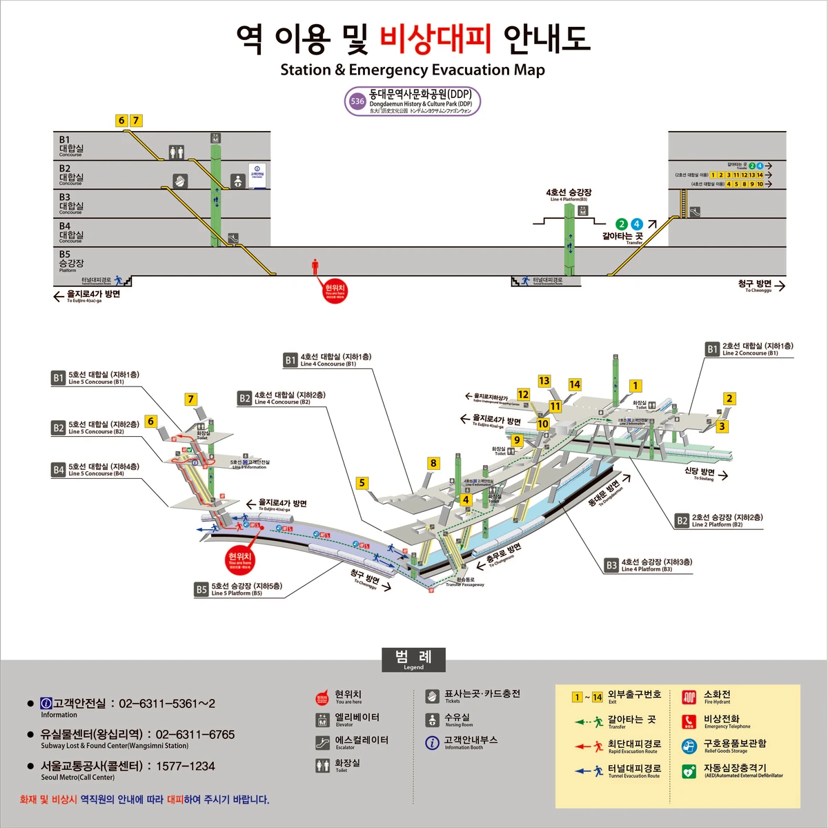 地下5階の5号線ホームから2・4号線側へつながる公式構内図