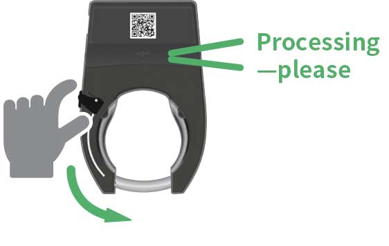 Official Seoul Bike illustration showing the rear lock being pulled closed while return is processing